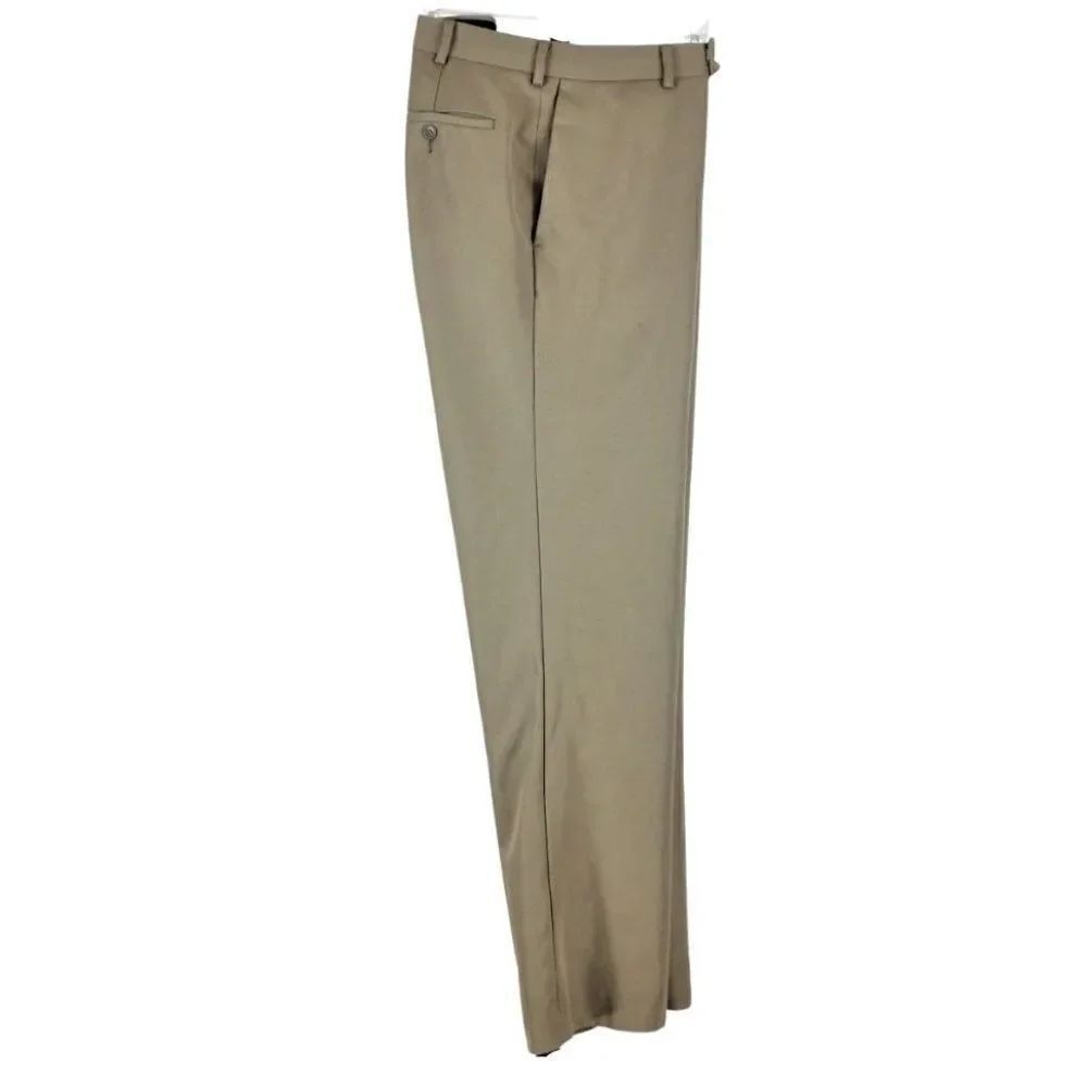 Dress Pants Portfolio Trousers Flat Front Bar & Hook Closure Tan Men's Size 34x3